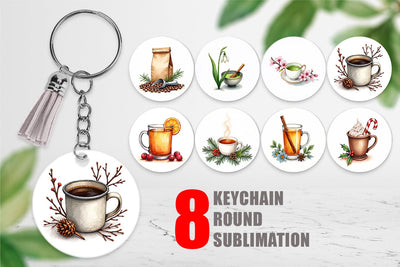 Keychain Winter Botanicals & Warm Brews Sublimation artnoy 