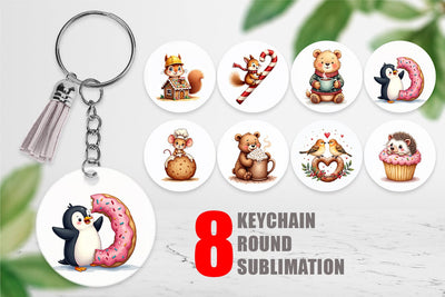 Keychain Winter Critters & Sweets Watercolor Sublimation artnoy 