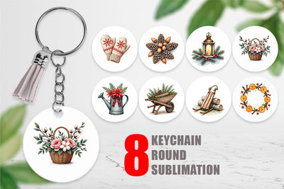 Keychain Winter Woodland Farmhouse Elements Watercolor Sublimation artnoy 
