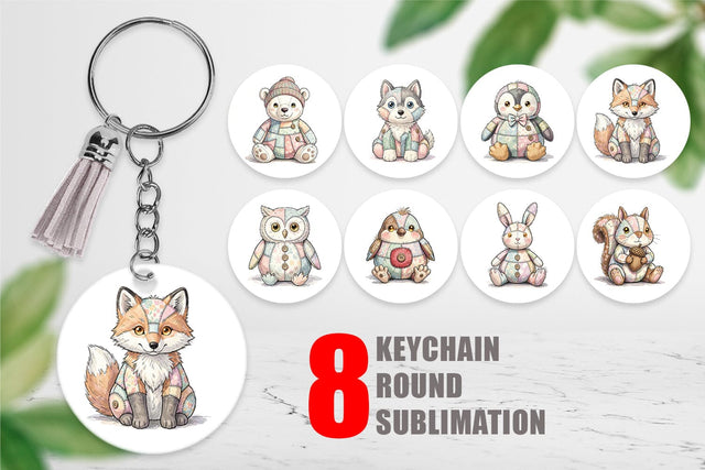 Keychain Winter Woodland Patchwork Watercolor Sublimation artnoy 