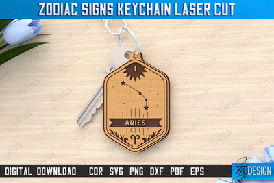 Keychain with Zodiac Sign Laser Cut | Astrology Design | Aries | CNC File SVG Fly Design 