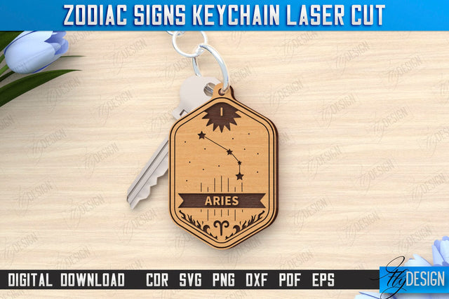 Keychain with Zodiac Sign Laser Cut | Astrology Design | Aries | CNC File SVG Fly Design 