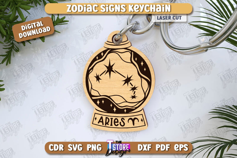 Keychain with Zodiac Sign Laser Cut | Astrology Design | Aries | CNC File SVG The T Store Design 