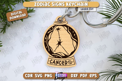 Keychain with Zodiac Sign Laser Cut | Astrology Design | Cancer | CNC File SVG The T Store Design 