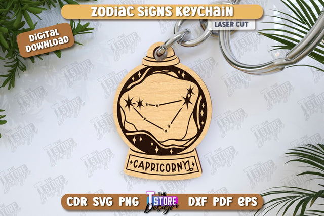 Keychain with Zodiac Sign Laser Cut | Astrology Design | Capricorn | CNC File SVG The T Store Design 
