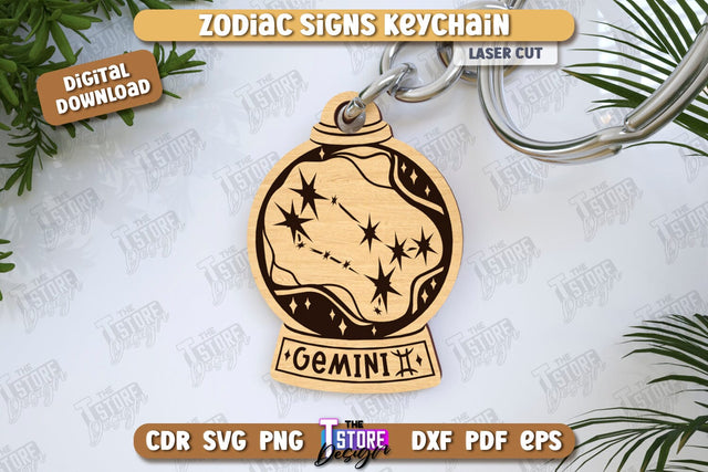 Keychain with Zodiac Sign Laser Cut | Astrology Design | Gemini | CNC File SVG The T Store Design 