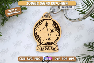 Keychain with Zodiac Sign Laser Cut | Astrology Design | Libra | CNC File SVG The T Store Design 