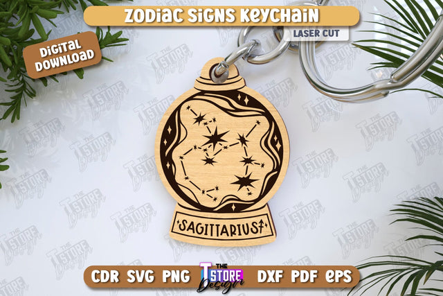 Keychain with Zodiac Sign Laser Cut | Astrology Design | Sagittarius | CNC File SVG The T Store Design 