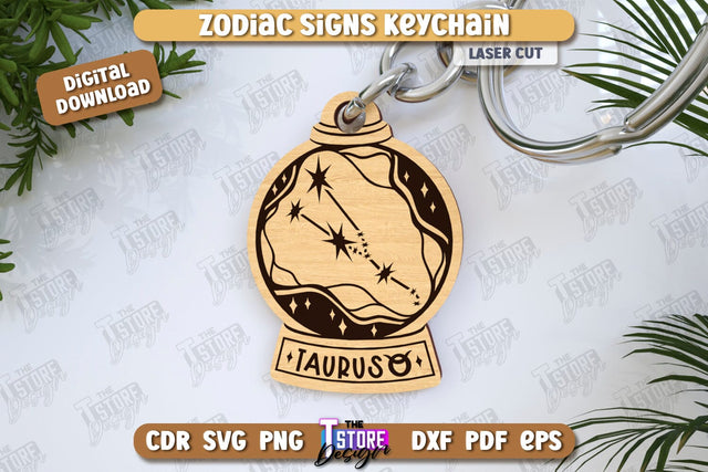 Keychain with Zodiac Sign Laser Cut | Astrology Design | Taurus | CNC File SVG The T Store Design 