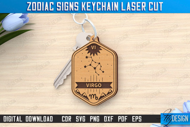Keychain with Zodiac Sign Laser Cut | Astrology Design | Virgo | CNC File SVG Fly Design 