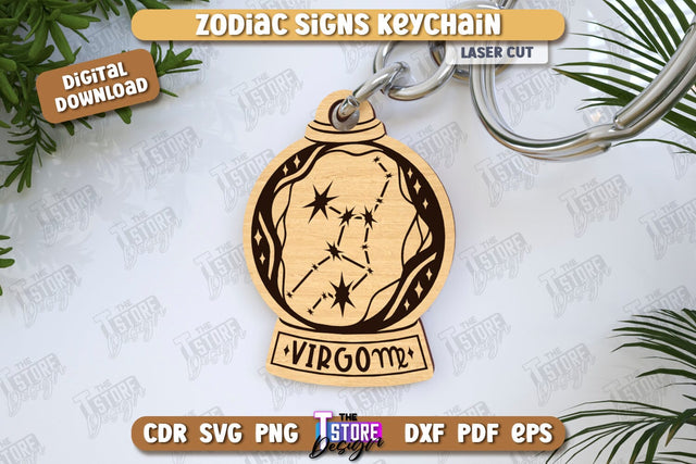 Keychain with Zodiac Sign Laser Cut | Astrology Design | Virgo | CNC File SVG The T Store Design 