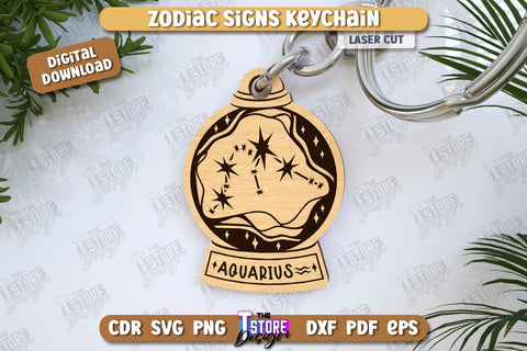 Keychain with Zodiac Signs Laser Cut Bundle | Astrology Design | CNC Files SVG The T Store Design 