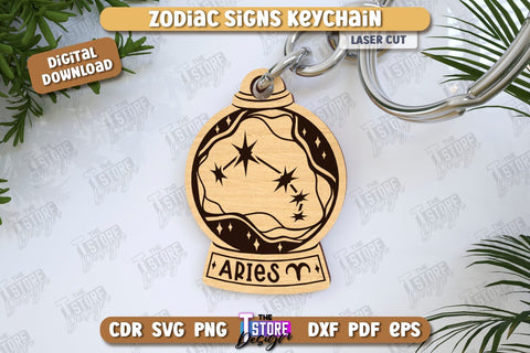Keychain with Zodiac Signs Laser Cut Bundle | Astrology Design | CNC Files SVG The T Store Design 