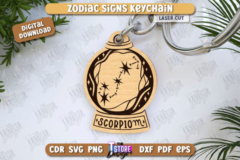 Keychain with Zodiac Signs Laser Cut Bundle | Astrology Design | CNC Files SVG The T Store Design 