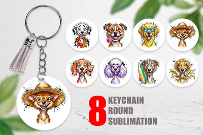 Keychain Witty Coastal Dog Watercolor Caricature Sublimation artnoy 
