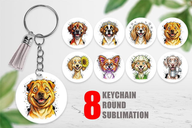 Keychain Witty Summer Garden Dog Watercolor Sublimation artnoy 