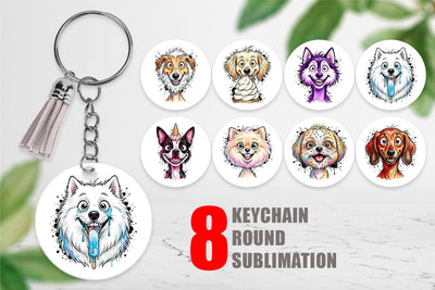 Keychain Witty Summer Treat Dog Watercolor Sublimation artnoy 