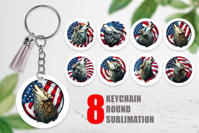 Keychain Wolf 4th of July Sublimation artnoy 