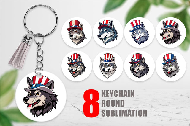 Keychain Wolf Patriotic Sublimation artnoy 