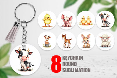 Keychain Wonky Barnyard Babies Watercolor Sublimation artnoy 