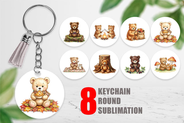 Keychain Woodland Forest Teddy Bear Watercolor Sublimation artnoy 