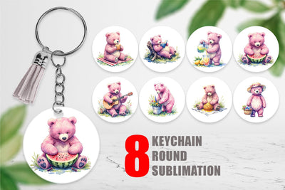 Keychain Woodland Mama Bear Watercolor Sublimation artnoy 