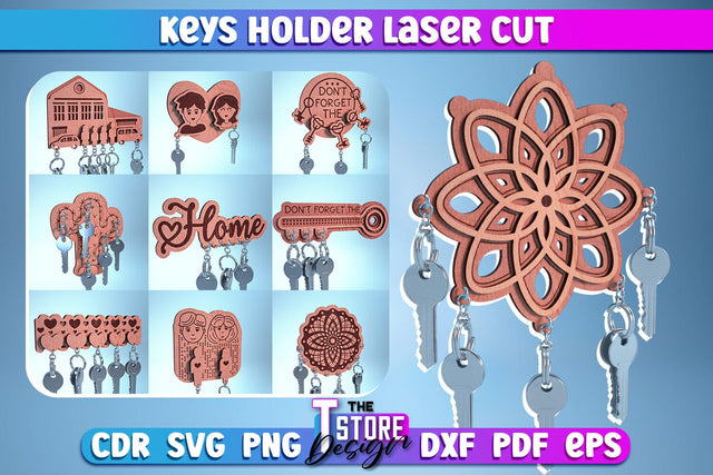 Keys Holder Laser Cut Bundle | Home Décor | Decorative Keys Holder | CNC Files SVG The T Store Design 