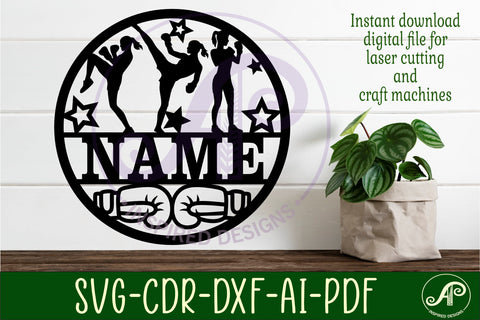 Kickboxing female themed name sign svg laser SVG APInspireddesigns 