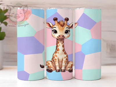 Kid Giraffe Cartoon 20oz Tumbler, Cartoon Baby Giraffe, Expressive Eyes, Smiling Mouth, Perked Ears, Skinny Tumbler, Sublimation PNG Sublimation Lara' s Designs 
