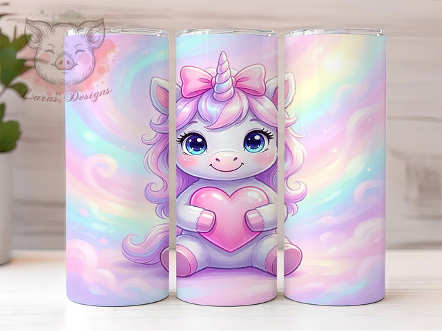 Kid Unicorn Dream 20oz Tumbler, Baby Unicorn, Pink Heart, Dreamy Composition, Cute Stylized, Skinny Tumbler, Sublimation PNG Sublimation Lara' s Designs 