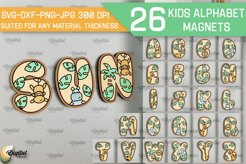 Kids Alphabet Magnets Laser Cut Bundle. Educational Toy SVG SVG Evgenyia Guschina 