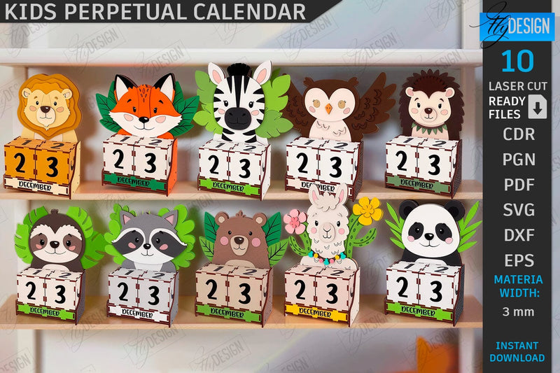 Kids Block Calendar Laser Cut Bundle | Child Room Décor | Kids Design | Calendar with Blocks | Two Number Blocks | Calendar with Cubes | Desktop Calendar | CNC Files SVG Fly Design 