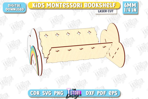 Kids Bookshelf Laser Cut | Book Tray | Child Design | Desktop Organizer | Book Holder | CNC File SVG The T Store Design 