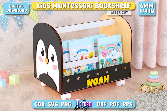Kids Bookshelf Laser Cut | Book Tray | Child Design | Desktop Organizer | Book Holder | CNC File SVG The T Store Design 