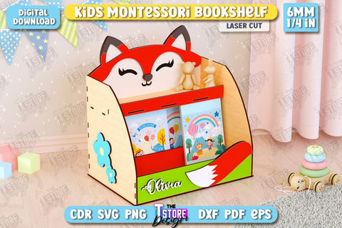 Kids Bookshelf Laser Cut | Book Tray | Child Design | Desktop Organizer | Book Holder | CNC File SVG The T Store Design 