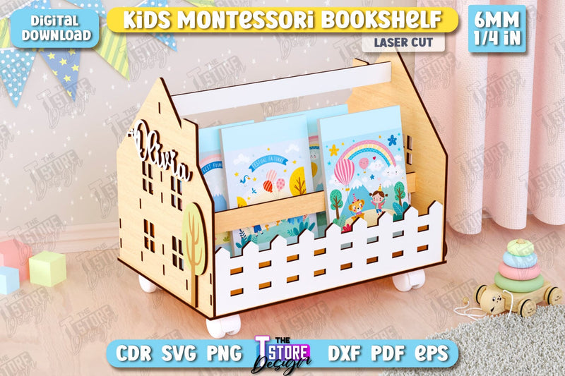 Kids Bookshelf Laser Cut | Book Tray | Child Design | Desktop Organizer | Book Holder | CNC File SVG The T Store Design 