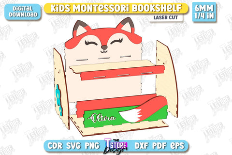 Kids Bookshelf Laser Cut | Book Tray | Child Design | Desktop Organizer | Book Holder | CNC File SVG The T Store Design 