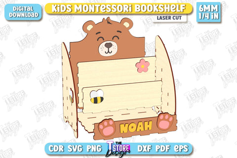 Kids Bookshelf Laser Cut | Book Tray | Child Design | Desktop Organizer | Book Holder | CNC File SVG The T Store Design 