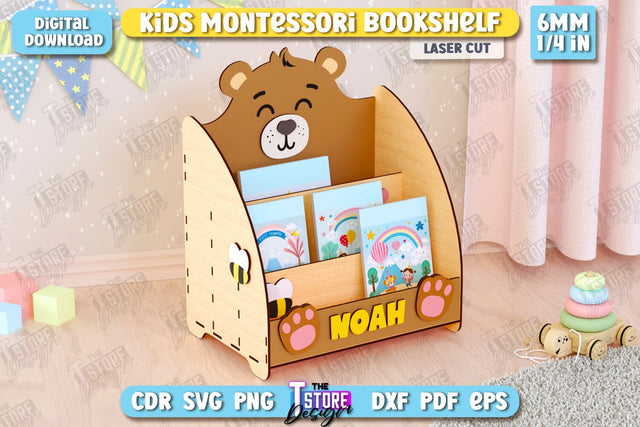Kids Bookshelf Laser Cut | Book Tray | Child Design | Desktop Organizer | Book Holder | CNC File SVG The T Store Design 