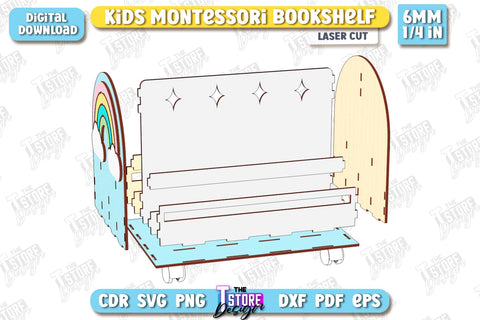 Kids Bookshelf Laser Cut | Book Tray | Child Design | Desktop Organizer | Book Holder | CNC File SVG The T Store Design 