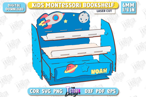 Kids Bookshelf Laser Cut | Book Tray | Child Design | Desktop Organizer | Book Holder | CNC File SVG The T Store Design 