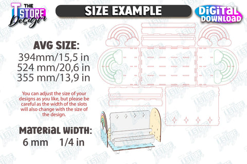 Kids Bookshelf Laser Cut | Book Tray | Child Design | Desktop Organizer | Book Holder | CNC File SVG The T Store Design 