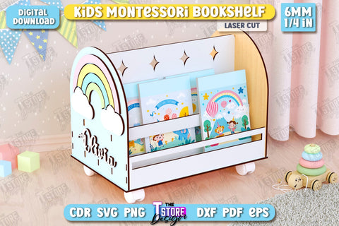 Kids Bookshelf Laser Cut | Book Tray | Child Design | Desktop Organizer | Book Holder | CNC File SVG The T Store Design 