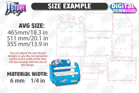 Kids Bookshelf Laser Cut | Book Tray | Child Design | Desktop Organizer | Book Holder | CNC File SVG The T Store Design 