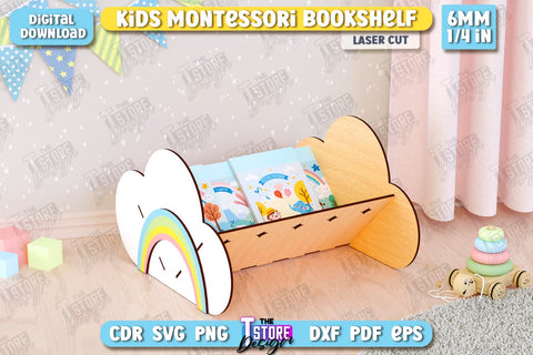 Kids Bookshelf Laser Cut Bundle | Book Tray | Child Design | Desktop Organizer | Book Holder | CNC Files SVG The T Store Design 