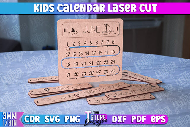 Kids Calendar Laser Cut | Calendar Laser Cut Design | CNC Files SVG The T Store Design 