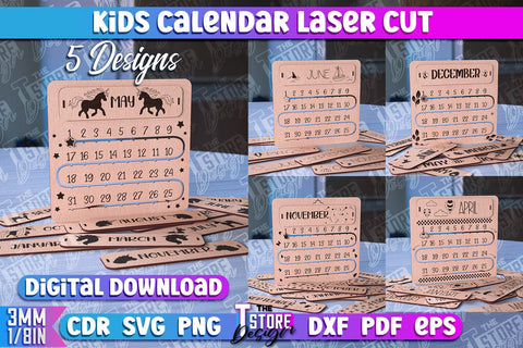 Kids Calendar Laser Cut | Calendar Laser Cut Design | CNC Files SVG The T Store Design 