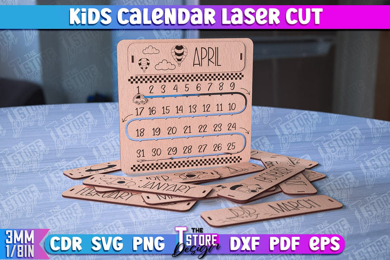 Kids Calendar Laser Cut | Calendar Laser Cut Design | CNC Files SVG The T Store Design 
