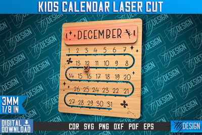 Kids Calendar Laser Cut | Laser Cut Design | CNC Files SVG Fly Design 