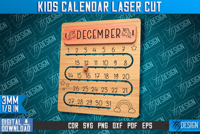 Kids Calendar Laser Cut | Laser Cut Design | CNC Files SVG Fly Design 